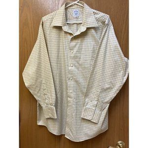 Brooks Brothers Shirt Mens 17 34 Yellow Checked‎  Non Iron  XL